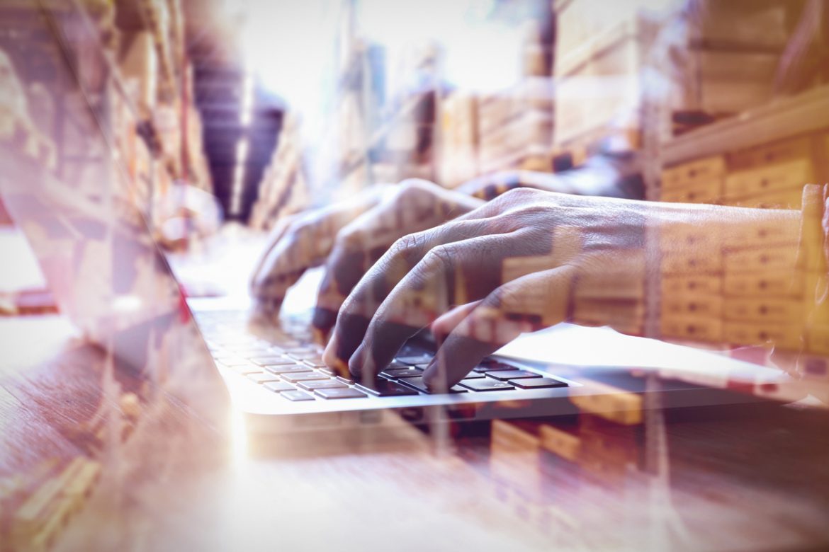 Men is shopping online with laptop